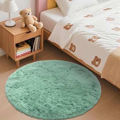 OLANLY Round Mint Green Area Rug - Soft, Fluffy, Machine Washable 3 ft Carpet for Bedrooms & Nurseries