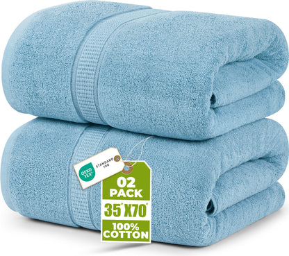 Utopia Towels Luxurious Jumbo Bath Sheet 2 Piece, 600 GSM, 35 by 70 Inches, 100% Ring Spun Cotton, Highly Absorbent and Quick Dry Extra Large Bath Towel, Super Soft Towel, Sky Blue