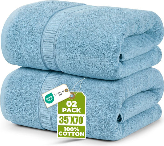 Utopia Towels Luxurious Jumbo Bath Sheet 2 Piece, 600 GSM, 35 by 70 Inches, 100% Ring Spun Cotton, Highly Absorbent and Quick Dry Extra Large Bath Towel, Super Soft Towel, Sky Blue