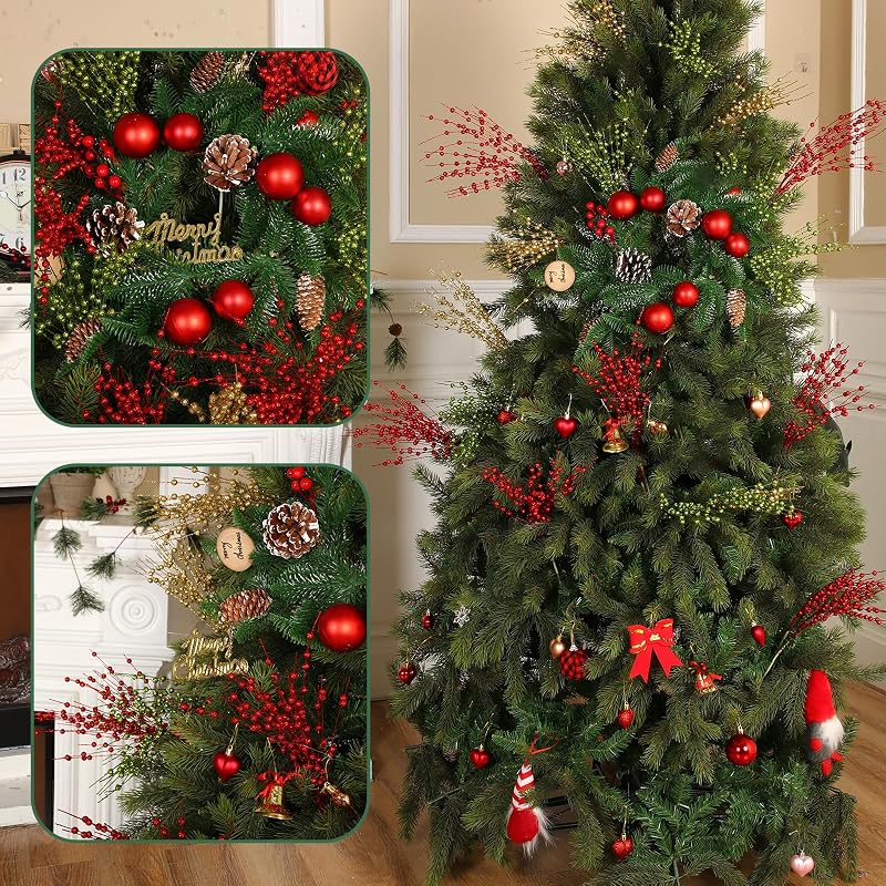 36 Bundles Christmas Glitter Berry Stems 16.9" Green Red Gold - Variation: Green, Red, Gold