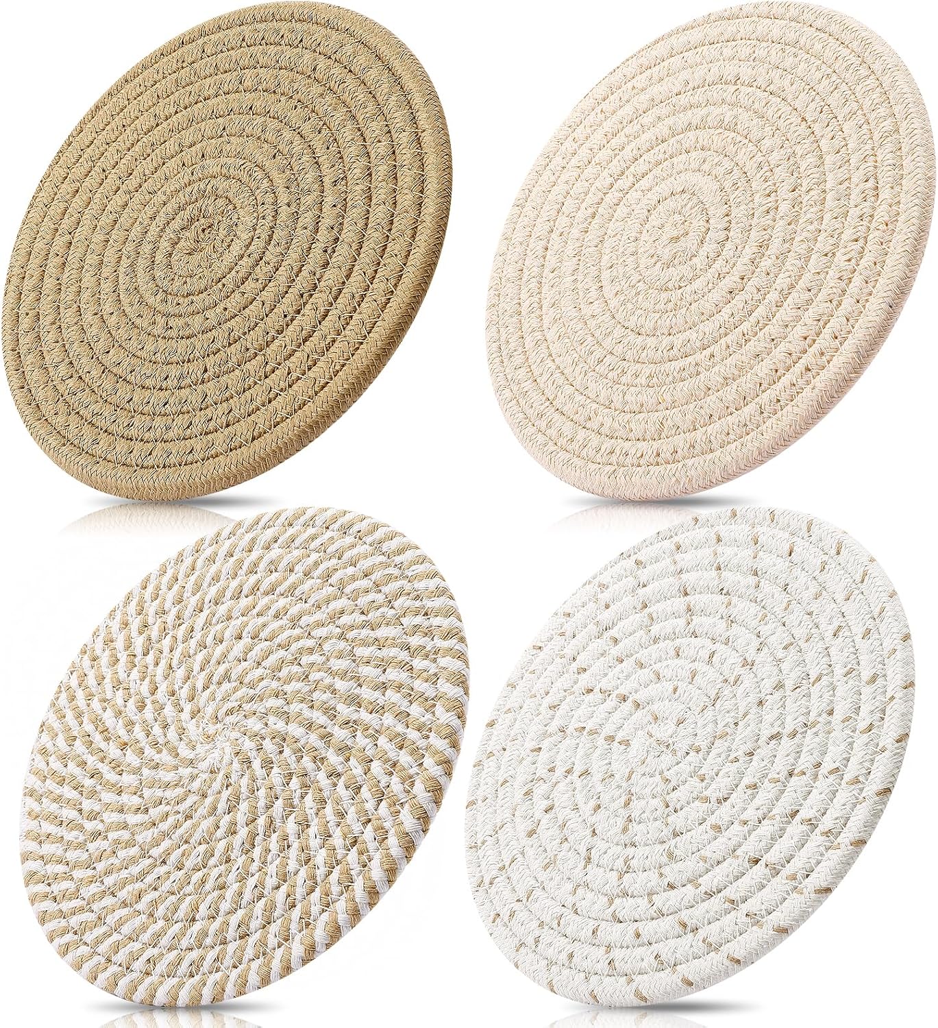 ME.FAN 7-Inch Cotton Thread Weave Trivets - Set of 4 Large Potholders for Pots & Pans | Protects Countertops