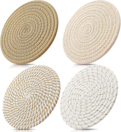 ME.FAN 7-Inch Cotton Thread Weave Trivets - Set of 4 Large Potholders for Pots & Pans | Protects Countertops