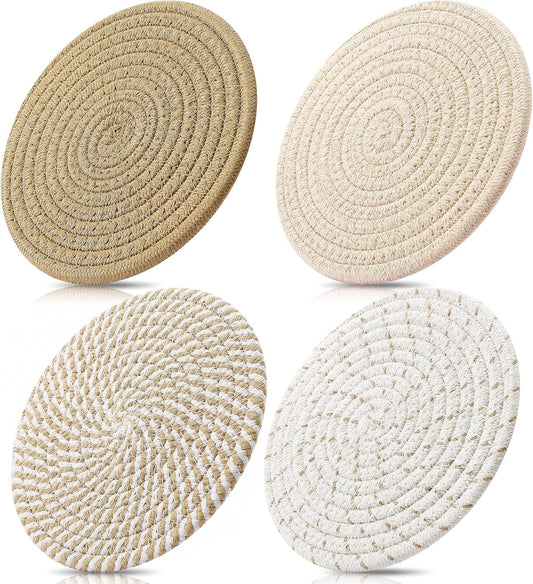ME.FAN 7-Inch Cotton Thread Weave Trivets - Set of 4 Large Potholders for Pots & Pans | Protects Countertops