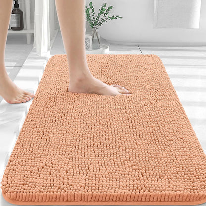 OLANLY Large Bathroom Rugs - Extra Soft Chenille Bath Mats | Quick Dry & Machine Washable, 45x27, Peach