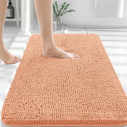 OLANLY Bathroom Rugs 45x27, Extra Soft Absorbent Chenille Bath Rugs, Rubber Backing Quick Dry, Machine Washable Bath Mats for Bathroom Floor, Tub and Shower, Home Decor Accessories, Peach