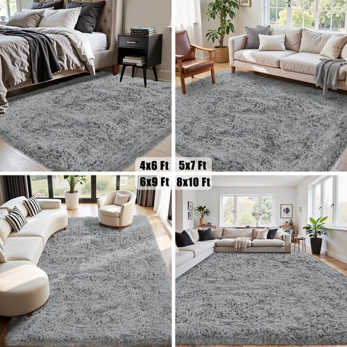 6x9 Area Rug for Living Room:Ultra Soft Fluffy Shag Light Grey Rugs,Large Fuzzy Plush Indoor Non Slip Carpet Washable Rug for Bedroom Kids Nursery Office Dorm Modern Decor(Light Grey 6'x9')