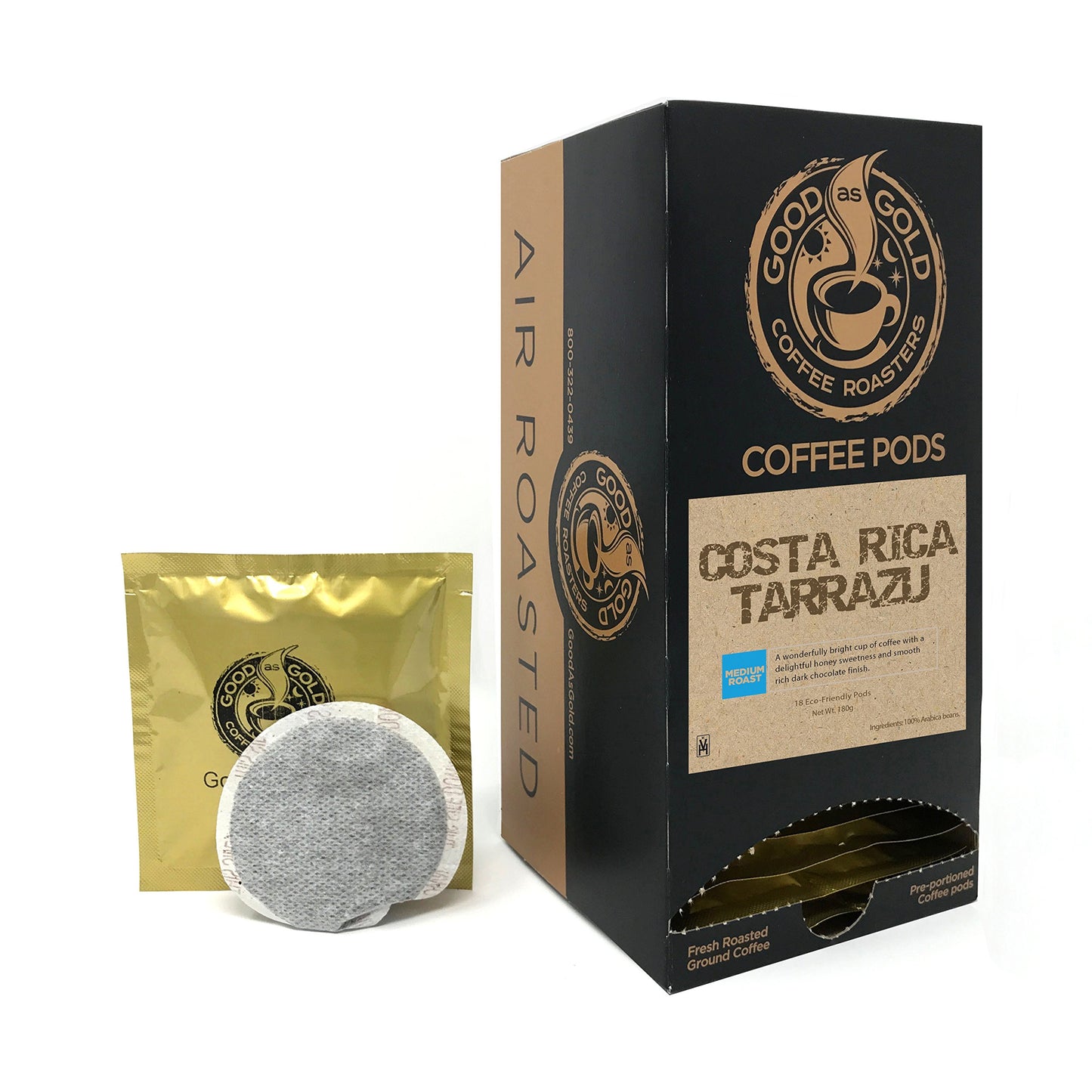 COSTA RICA COFFEE PODS, Good As Gold Coffee Roasters, (18ct Coffee Pods)