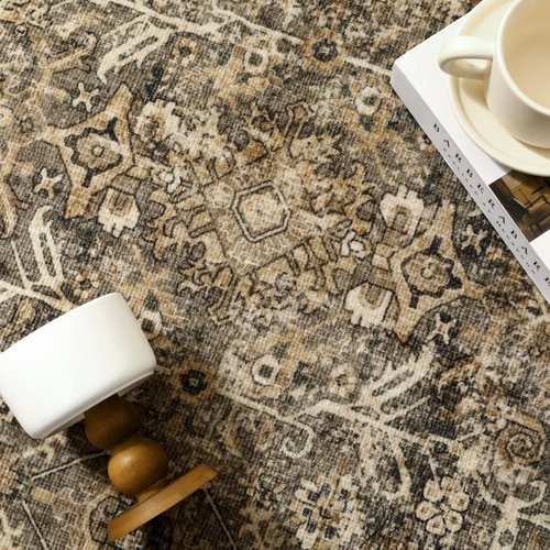 PureCozy Brown Runner Rug 2x6 Vintage Area Carpet Hallway Long Indoor Kitchen Washable Living Room Low Pile Traditional Distressed Retro Accent Throw Rug Non Slip Laundry Bathroom Office Dining Room