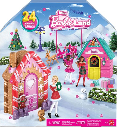 Barbie Mini Land Advent Calendar - 1.5-Inch Dolls & 24 Surprises for Winter Village Playtime Fun