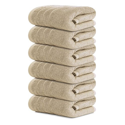 Tens Towels Pack of 6 Hand Towels, 100% Cotton, Lighter Weight, Quick to Dry, 16 x 28 Inches, Super Soft & Absorbent, Perfect for Bathroom & Kitchen (Beige)