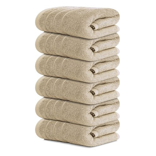 Tens Towels Pack of 6 Hand Towels, 100% Cotton, Lighter Weight, Quick to Dry, 16 x 28 Inches, Super Soft & Absorbent, Perfect for Bathroom & Kitchen (Beige)