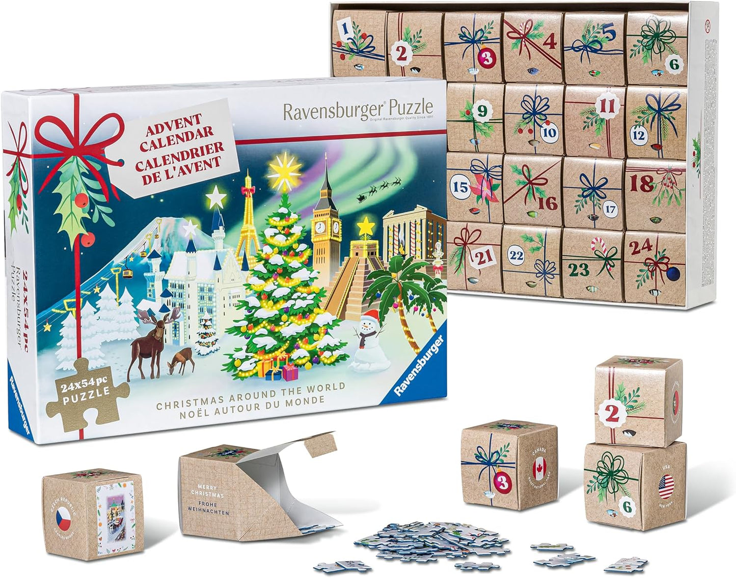 Ravensburger Holiday Puzzle Advent Calendar - 24 Mini Jigsaw Puzzles with 1000+ Pieces - Unique Winter Scenes for Christmas Fun - Premium Quality - Ages 12+