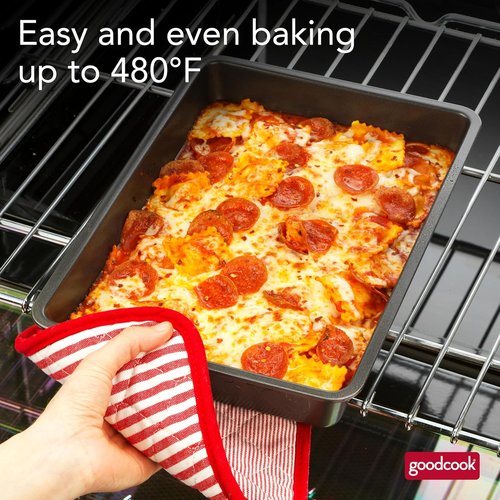 GoodCook PRO Nonstick Oblong Baking Pan - Scratch-Resistant Carbon Steel, 9 x 13-Inch, Gray | Oven Safe to 480°F