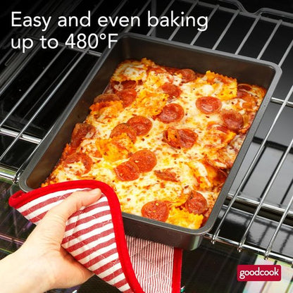 GoodCook PRO Nonstick Oblong Baking Pan - Scratch-Resistant Carbon Steel, 9 x 13-Inch, Gray | Oven Safe to 480°F