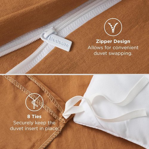 Bedsure Honey Ginger Duvet Cover Set - Extra Soft Cotton-Like Bedding, Full Size 80x90 Inches, 3 Pieces with Zipper Closure
