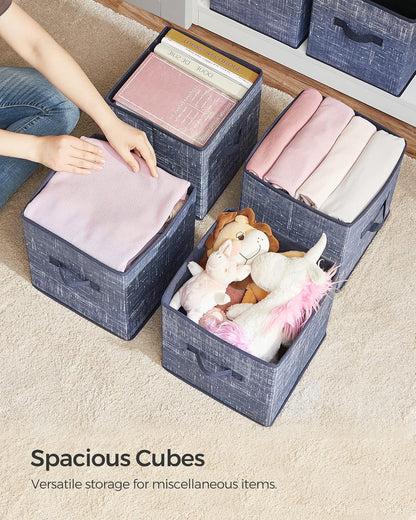 SONGMICS Storage Cubes - 11-Inch Non-Woven Fabric Bins | Set of 6 Foldable Closet Organizers in Misty Blue