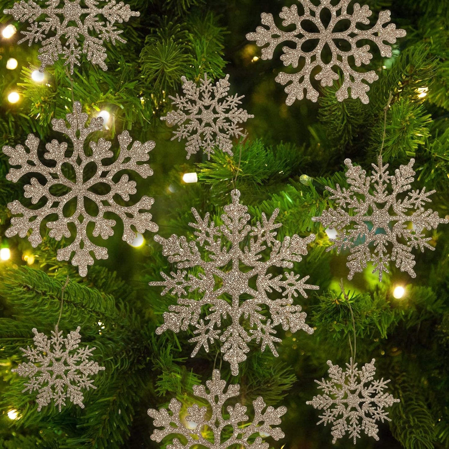 Skiennix 36pcs Christmas Snowflake Ornaments - Glittering Gold Decor for Winter Trees