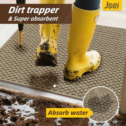 JSEI Dirt Trapper Door Mat - Non-Slip, Washable & Stain-Resistant Entryway Rug | 32"x48", Beige