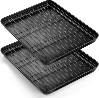 E-far Nonstick Baking Sheet Set - Heavy-Duty Cookie Pans with Cooling Racks | 12.5 x 9.5 Inch, Easy Clean