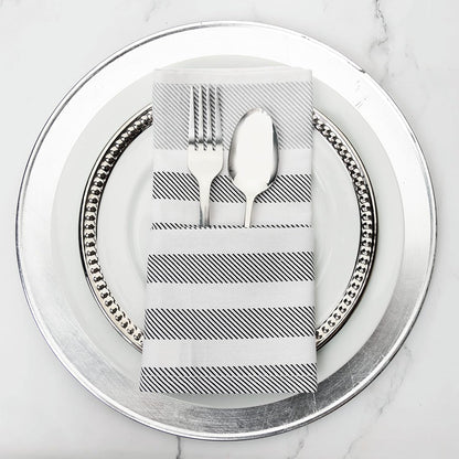 PERLLI Cotton Cloth Napkins - 12 Pack 18x18 Inches | Washable Black, Gray & White Stripes for Elegant Table Settings