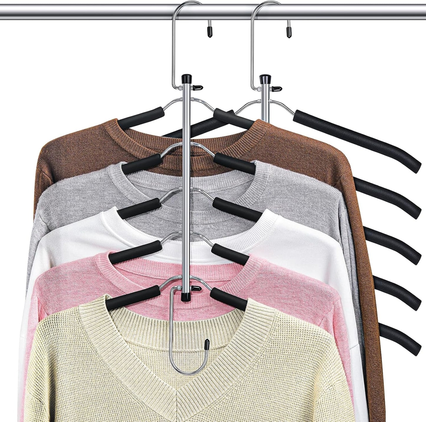 Skiennix Space-Saving Shirt Organizer Hangers - Non-Slip Foam Padded Closet Storage | 2 Pack, Black