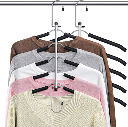 Skiennix Space-Saving Shirt Organizer Hangers - Non-Slip Foam Padded Closet Storage | 2 Pack, Black