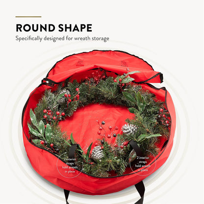 ZOBER Oxford Christmas Wreath Storage Container - 48 Inch Waterproof Wreath Bag with Dual Zippers & Strong Handles - Red