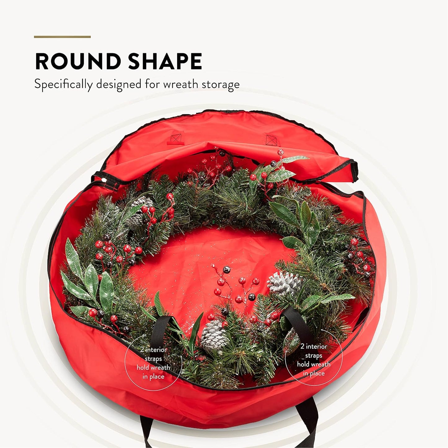 ZOBER Oxford Christmas Wreath Storage Container - 36 Inch Waterproof Bag with Dual Zippers & Durable Handles - Red