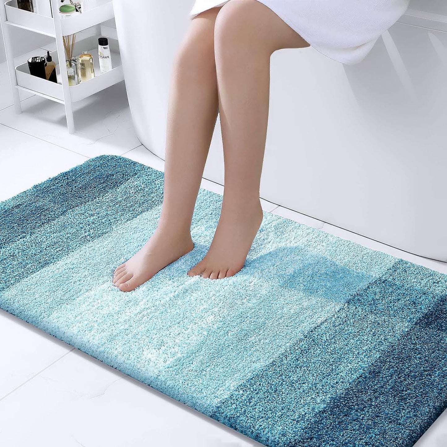 OLANLY Bathroom Runner Rug - Extra Soft Microfiber Mat, Quick Dry & Washable | 47x24, Peacock Blue