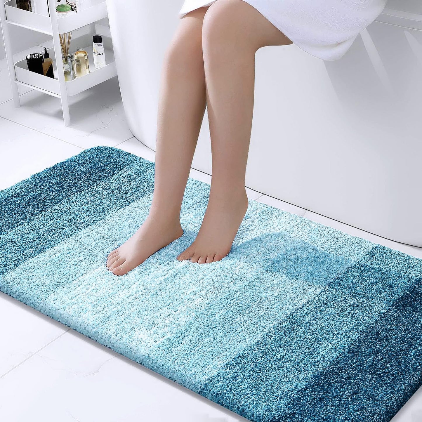 OLANLY Bathroom Runner Rugs Mat 44x24, Extra Soft Absorbent Microfiber Bath Rugs, Rubber Backing, Quick Dry, Washable Long Bath Mats for Bathroom, Tub and Shower, Home Decor Accessories, Peacock Blue