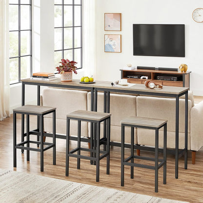 VASAGLE Bar Stools - Set of 2 Industrial Kitchen Chairs with Footrest - 25.6 Inch Tall, Greige & Black