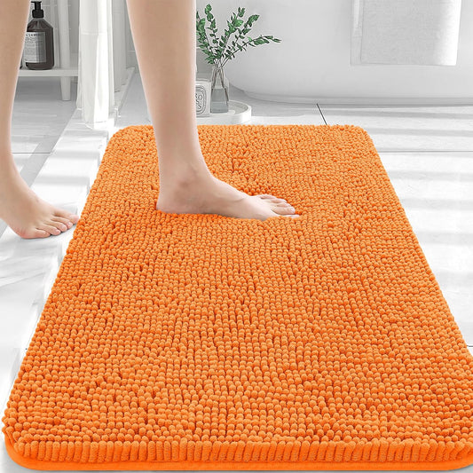 OLANLY Large Bath Rugs - Extra Soft Chenille with Rubber Backing | Quick Dry, Machine Washable, 40x24, Orange