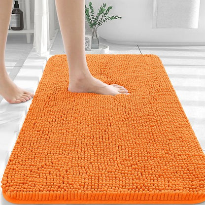 OLANLY Bathroom Rugs 40x24, Extra Soft Absorbent Chenille Bath Rugs, Rubber Backing Quick Dry, Machine Washable Bath Mats for Bathroom Floor, Tub and Shower, Home Decor Accessories, Orange