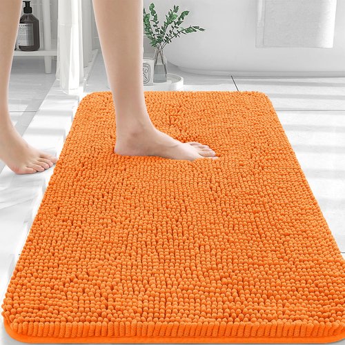 OLANLY Bathroom Rugs 44x32, Extra Soft Absorbent Chenille Bath Rugs, Rubber Backing Quick Dry, Machine Washable Bath Mats for Bathroom Floor, Tub and Shower, Home Decor Accessories, Orange