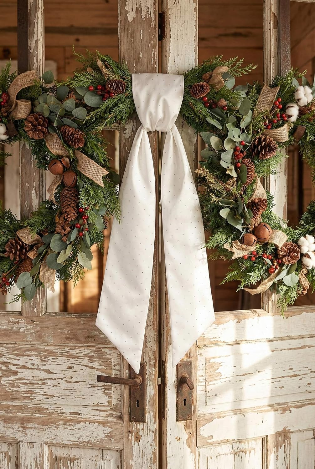 YKW White Rhinestone Wreath Sash - 54x5 Inch Sparkle Ribbon for Christmas & Wedding Decor