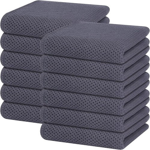 Homaxy Kitchen Dish Towels - 100% Cotton Waffle Weave, Ultra Soft & Absorbent, 13 x 28 Inches, 12-Pack | Dark Grey