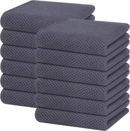Homaxy Kitchen Dish Towels - 100% Cotton Waffle Weave, Ultra Soft & Absorbent, 13 x 28 Inches, 12-Pack | Dark Grey