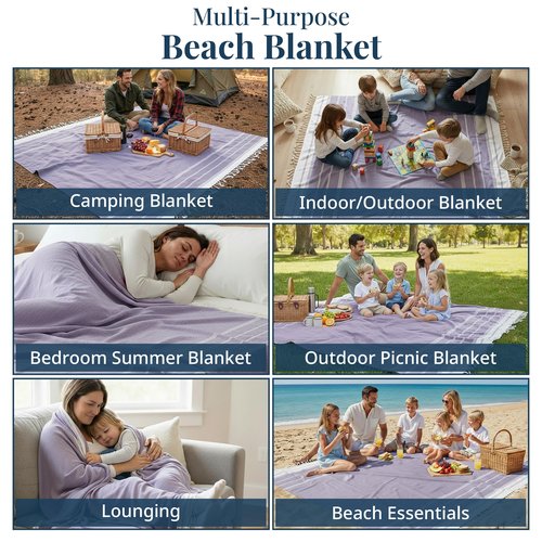LANE LINEN Outdoor Blanket for Beach Necessities - Large Outdoor Blanket with Soft Pre-Washed, Diamond Weave Design (82"x82"), Beach Supplies for Summer Vacation, or Road Trips – Day Break