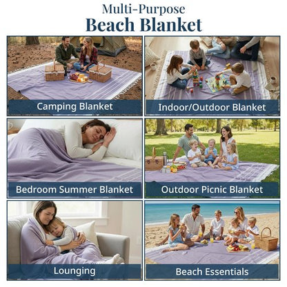 LANE LINEN Outdoor Blanket for Beach Necessities - Large Outdoor Blanket with Soft Pre-Washed, Diamond Weave Design (82"x82"), Beach Supplies for Summer Vacation, or Road Trips – Day Break
