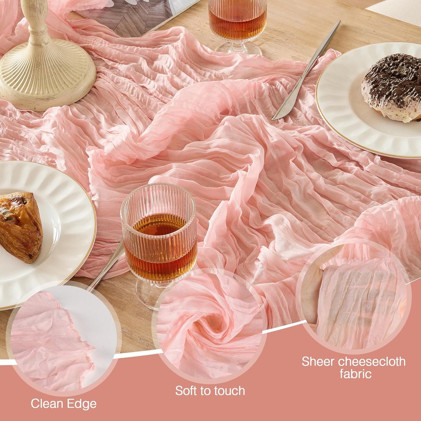 Skiennix 6 Pack Dusty Pink Table Runners - 120 Inch Boho Rustic Gauze for Weddings & Events