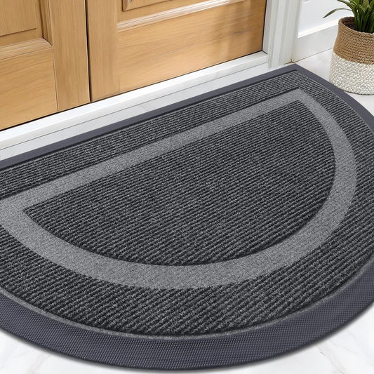 OLANLY Half Circle Door Mat Indoor Outdoor Entrance Welcome, Waterproof All-Season, All-Weather Doormat, Sturdy Natural Rubber, Low Profile, Easy Clean Patio Porch Entryway Mat, 59x34, Grey