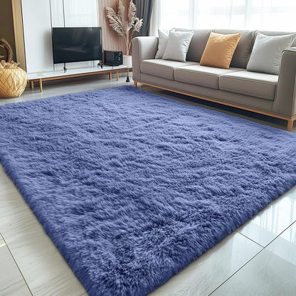 OLANLY Large Area Rug - Soft Fluffy Shaggy Carpet for Living Room & Bedroom | 5x8 Denim Blue