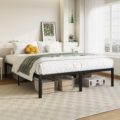 Allewie Queen Bed Frame - 14-Inch Metal Platform Bed with Storage | No Box Spring Needed, Easy Assembly, Black