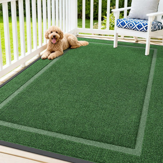OLANLY Front Door Mat Indoor Outdoor Entrance, Waterproof All-Season, All-Weather Doormat, Sturdy Natural Rubber, Fade Resistant, Low Profile, Easy Clean Patio Porch Entryway Mat, 71x47, Green
