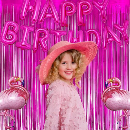GREATRIL Shiny Fuchsia Tinsel Foil Fringe Curtain - Hot Pink Party Streamers Backdrop | 3.2ft X 8.2ft - 2 Packs