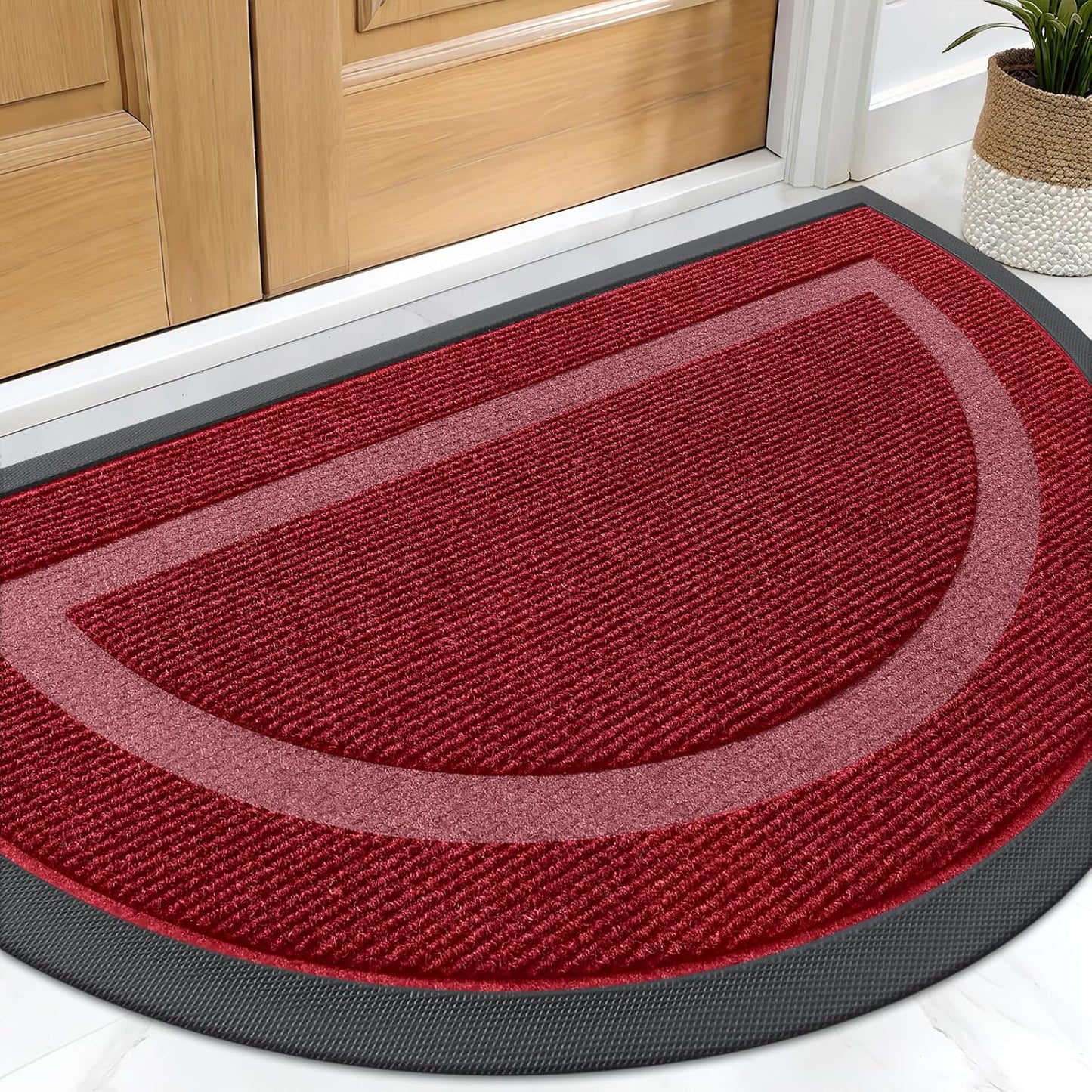 OLANLY Half Circle Door Mat - Waterproof All-Season Welcome Mat | Sturdy Natural Rubber, 29.5x17, Wine Red