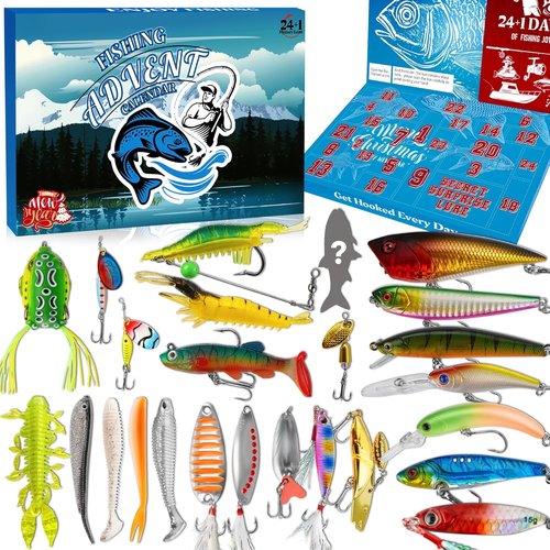 Fishing Advent Calendar 2025 - 24+1 Lures Set with Mystery Surprises | Perfect Gift for Men and Boys