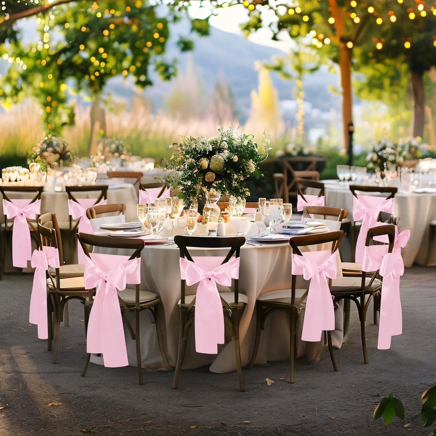 Skiennix Pink Satin Chair Sashes - Elegant Bows for Weddings & Events | 6 x 108 Inch Size