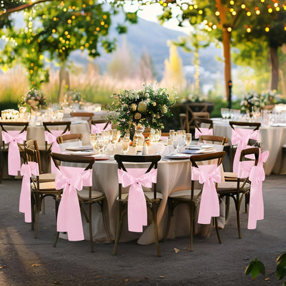 Skiennix Pink Satin Chair Sashes - Elegant Bows for Weddings & Events | 6 x 108 Inch Size