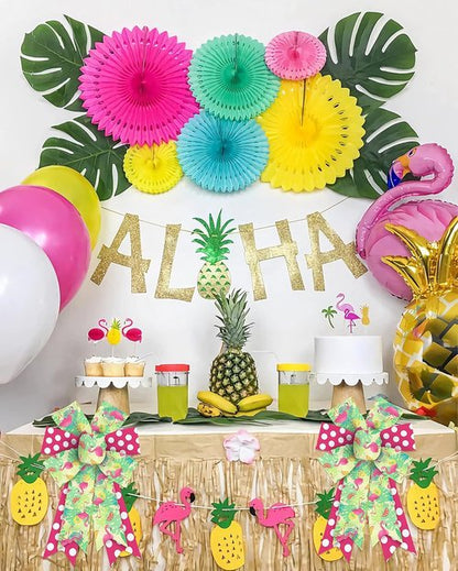 Estivaux Summer Wreath Bows - 2-Piece Set with Green & Pink Burlap Flamingo Design for Beach Decor